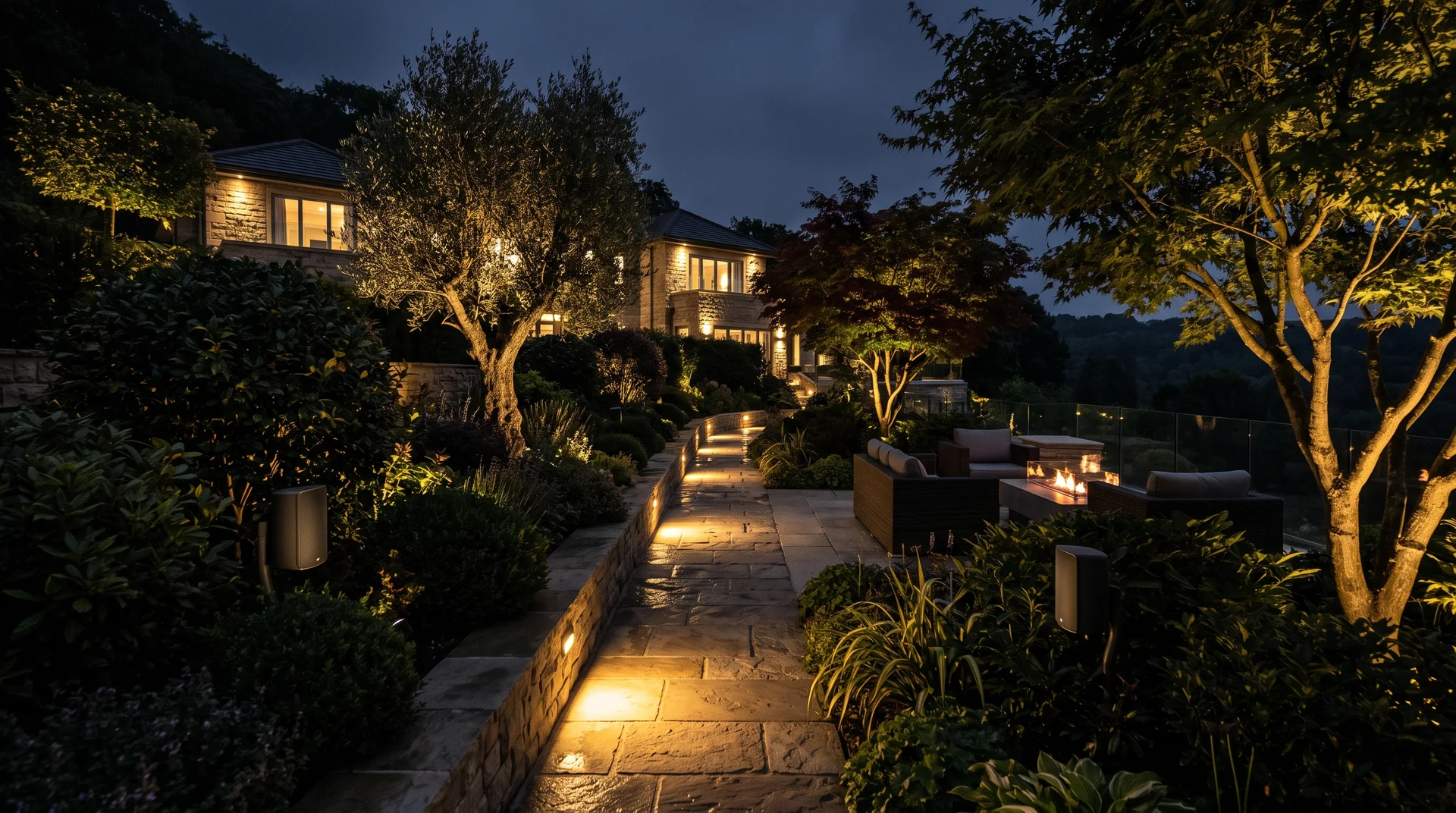 Landscape lighting at night